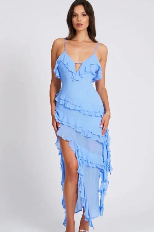 Light Blue | High-Low Cocktail Wedding Guest Gown | Spaghetti Strap V-Neck | Flowy Chiffon | Kouvr Fashion Light Blue | High-Low Cocktail Wedding Guest Gown | Spaghetti Strap V-Neck | Flowy Chiffon | Kouvr Fashion