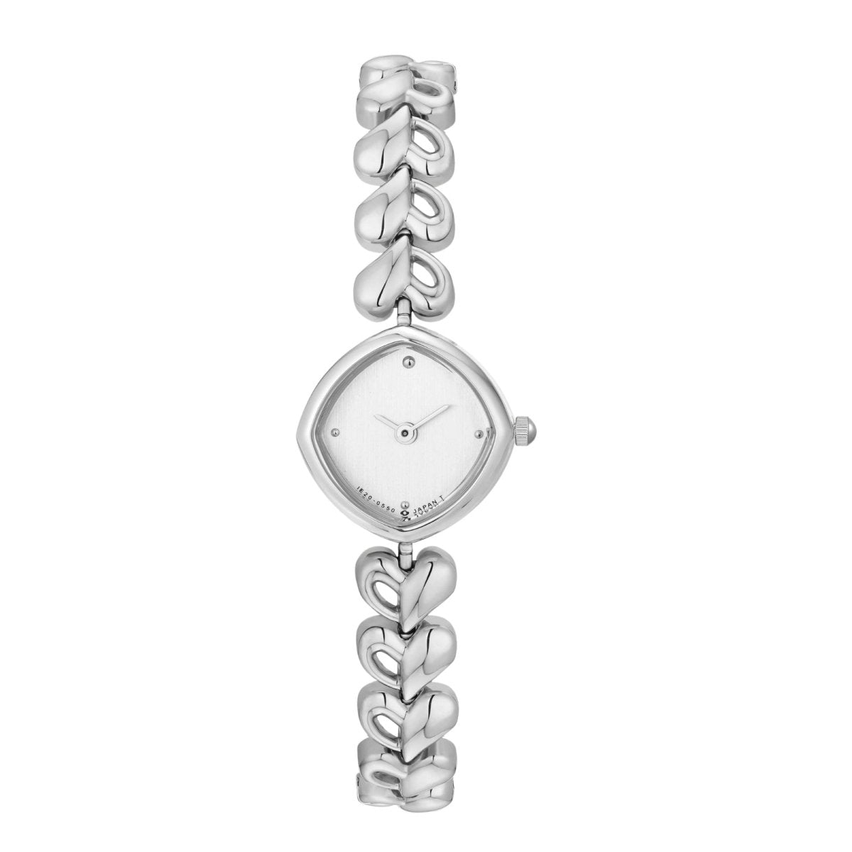 Silver kouvr watch with a decorative band on a white background