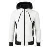 Model wearing the Kouvr Altair men's white and black high neck techwear hoodie