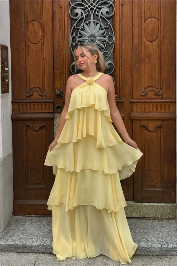 flowy," "romantic," "ethereal," "open back," "garden party attire," "resort wear," and "elegant