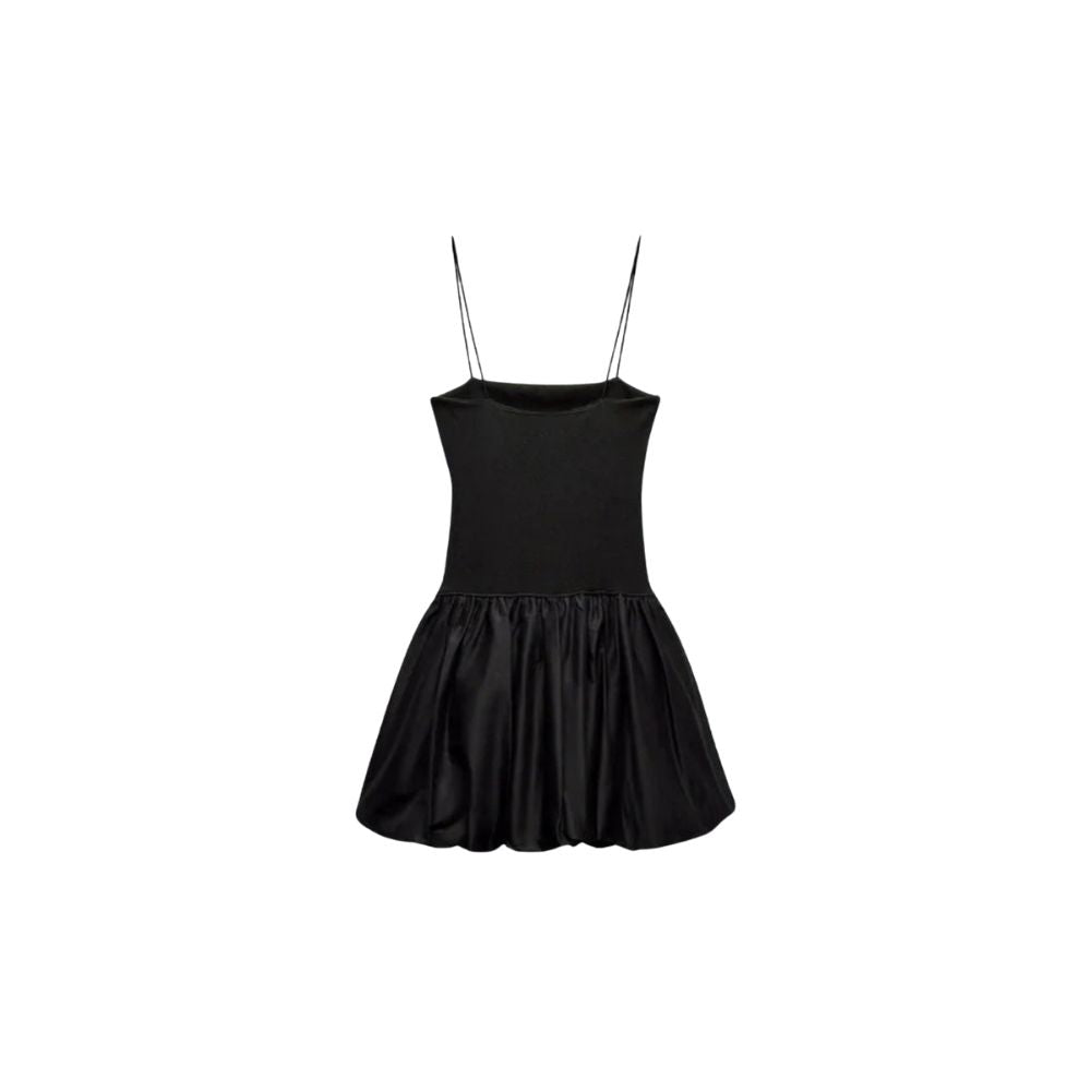 Kouvr Aubrey black mini dress with a voluminous bubble skirt and square neckline