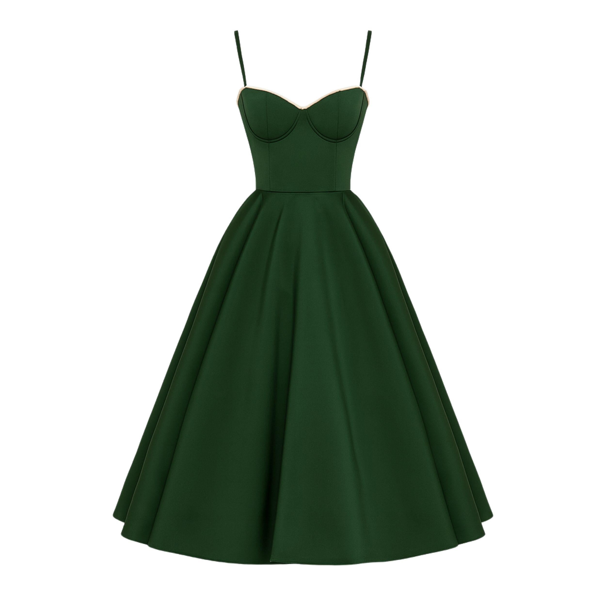 tea-length," "sweetheart neckline," "structured bodice," "fit and flare silhouette," "occasionwear
