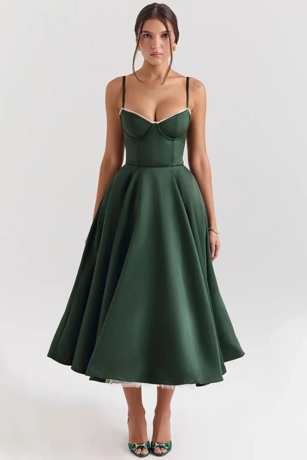 green emerald velvet dress Yvette Corset Midi Dress main image 1