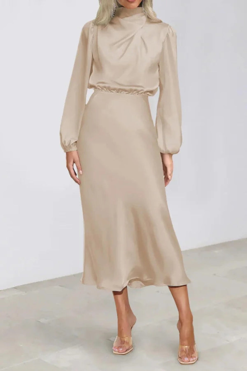 chinese dress ladies Dorian Fitted Shirt Midi Dress / Wheat Marle | Meshki main image 0