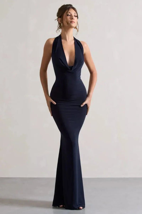 figure-flattering', 'sophisticated evening wear', 'minimalist glamour', 'Old Hollywood style', and 'sculpted silhouette