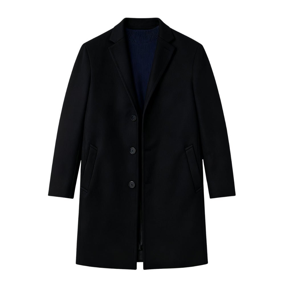 Black Kouvr coat on a white background