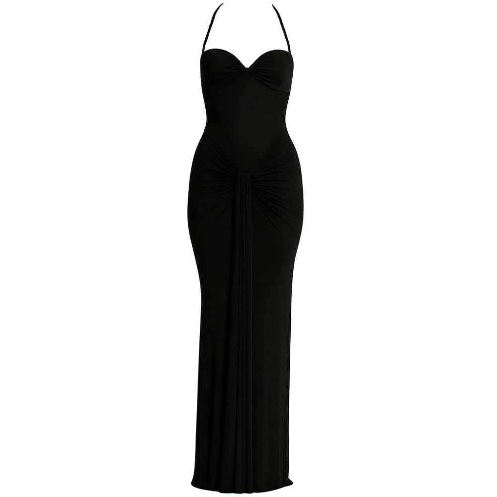 Black kouvr evening gown on a white background