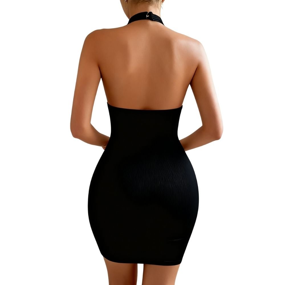 Black  kouvr strapless dress on a white background