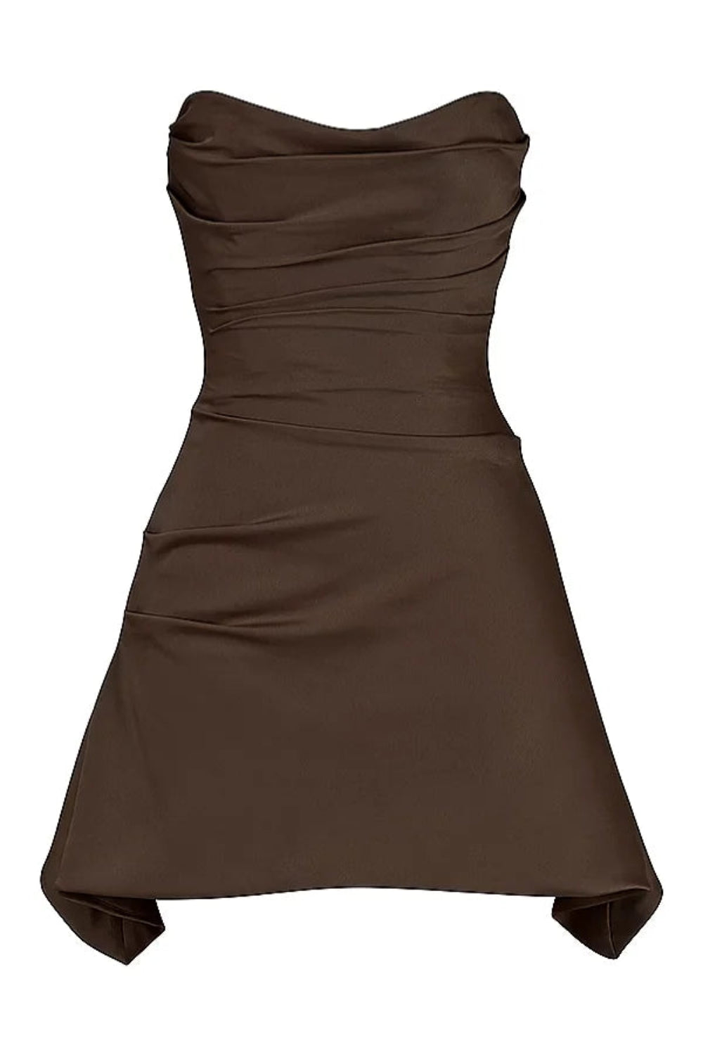 sculptural hem," "bandeau bodice," "asymmetrical party dress," "evening wear