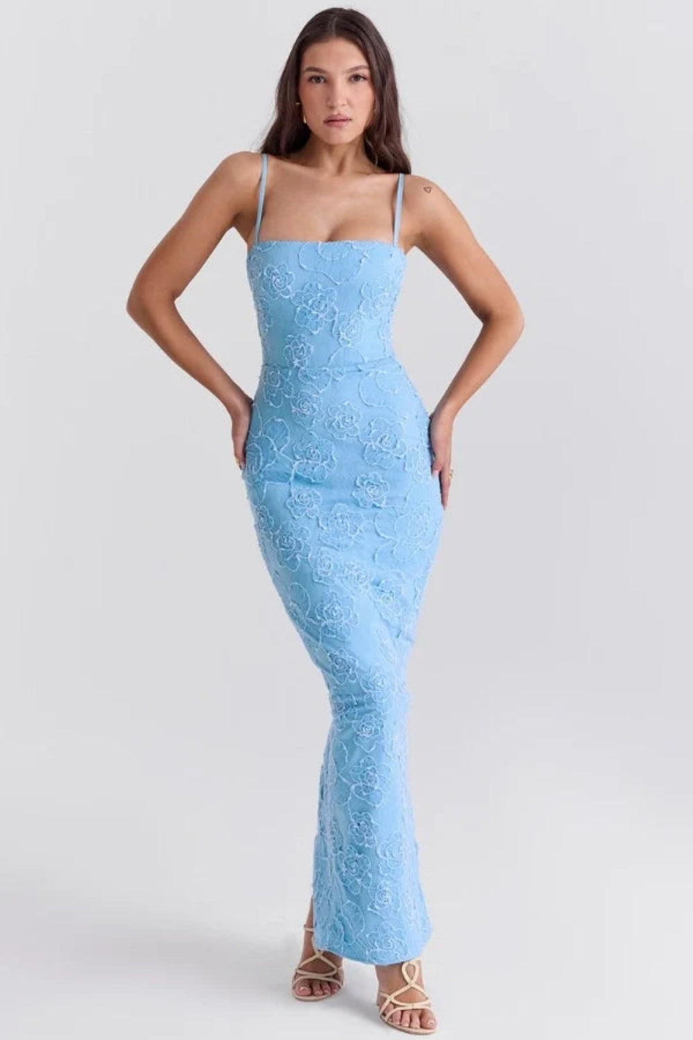 sky blue wedding guest dress," "powder blue prom gown," "bodycon evening dress with flowers," "elegant summer formal wear," "destination wedding attire