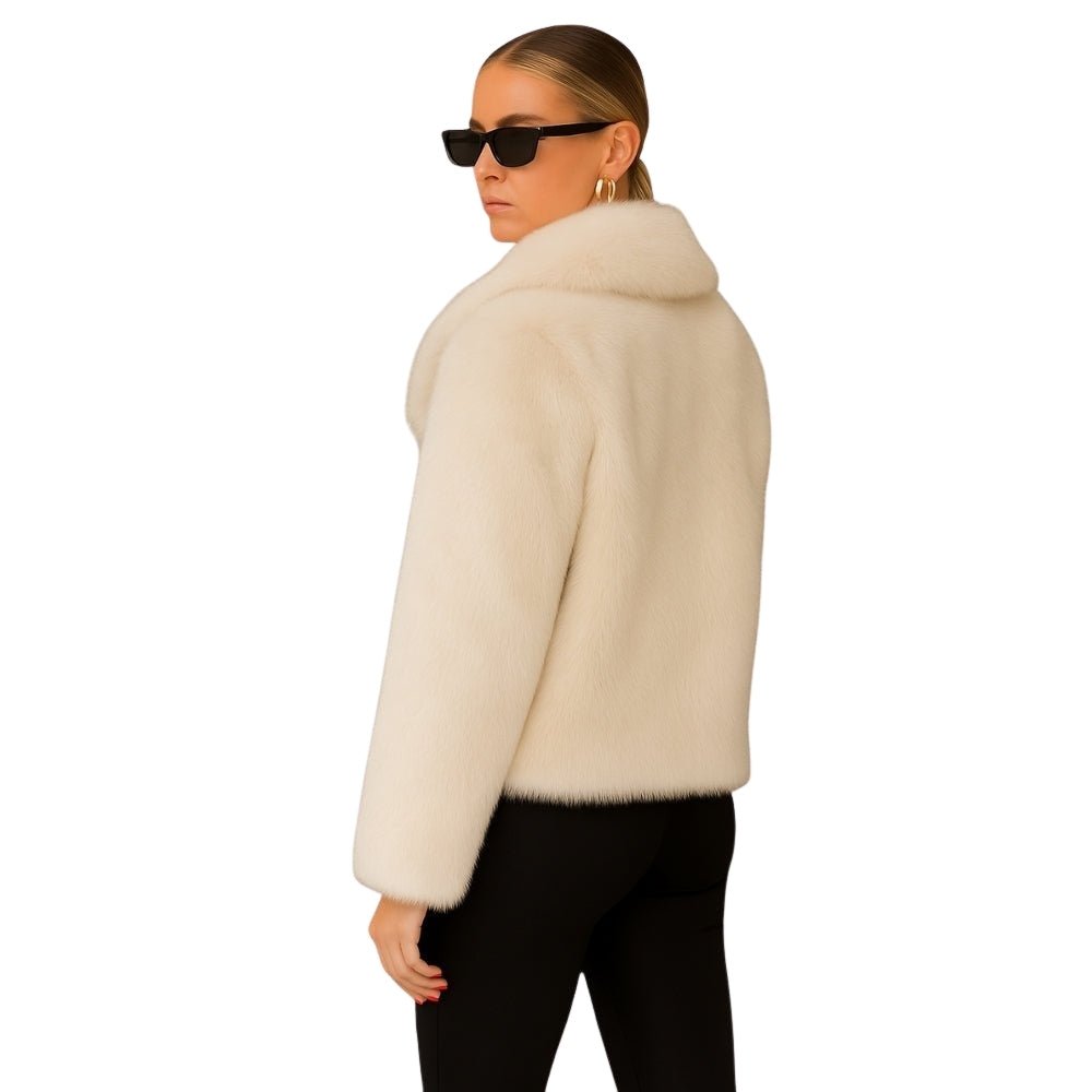 quiet luxury outerwear, minimalist winter jacket, cropped evening coat, wedding guest jacket, what to wear over a formal dress, ethical fur coat, faux mink jacket