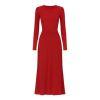 Holiday party dress, women's fall dress, mock neck dress, dress with pearl buttons, sophisticated red dress, luxury knitwear, Parisian style.