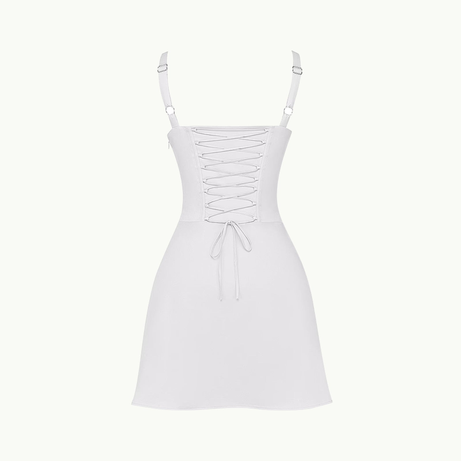 White dress with lace-up front on a white background