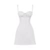 Flat lay of the white Damalia corset mini dress showing the front design, including the structured bodice and ruched bust.