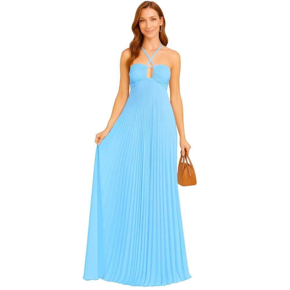 Kouvr Pleated Halter Maxi Dress Back View