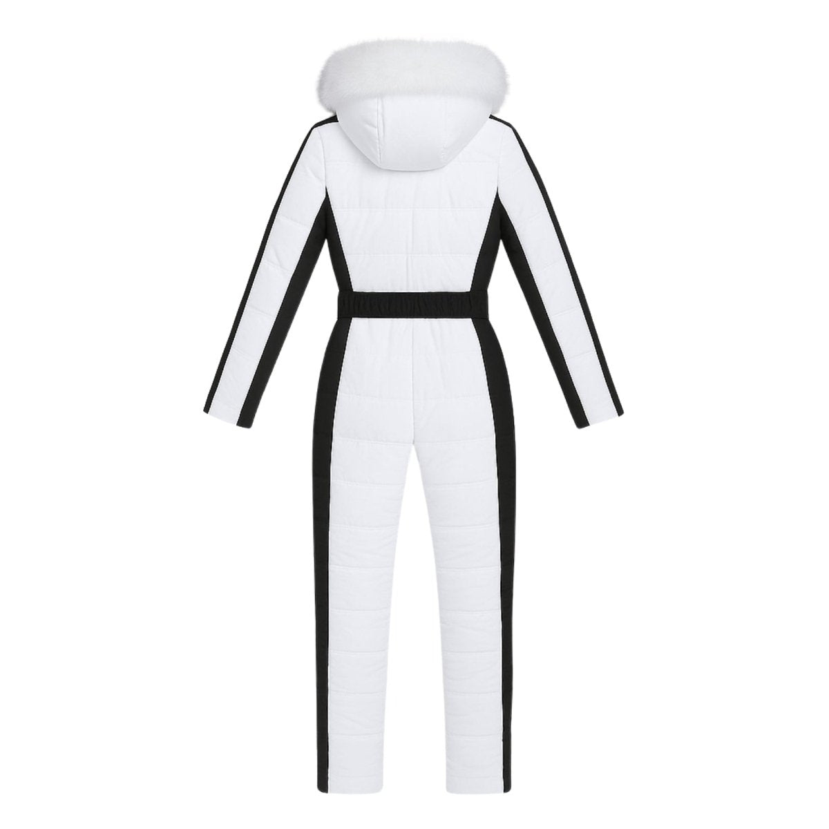 White Kouvr jumpsuit with black accents on a white background