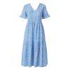 Blue kouvr floral dress on a white background