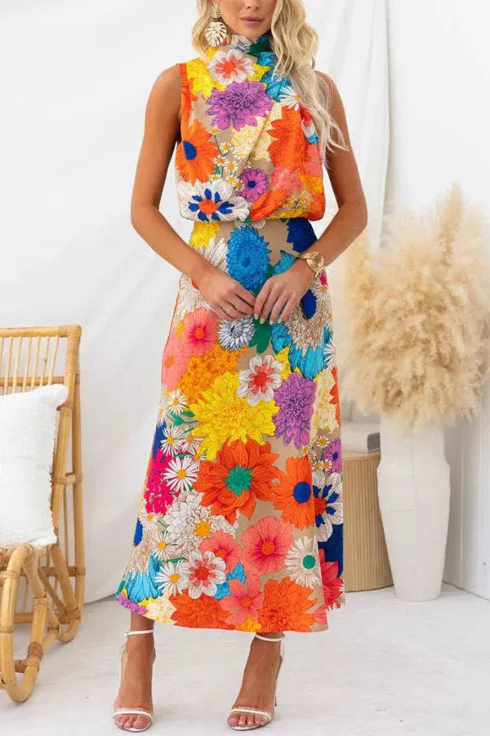 Elisha Multicolor Halter Maxi Dress
