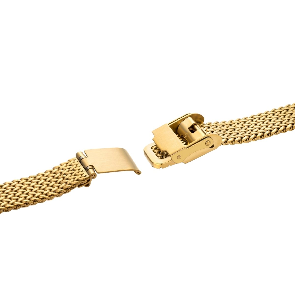 Gold Kouvr mesh bracelet with clasp on a white background