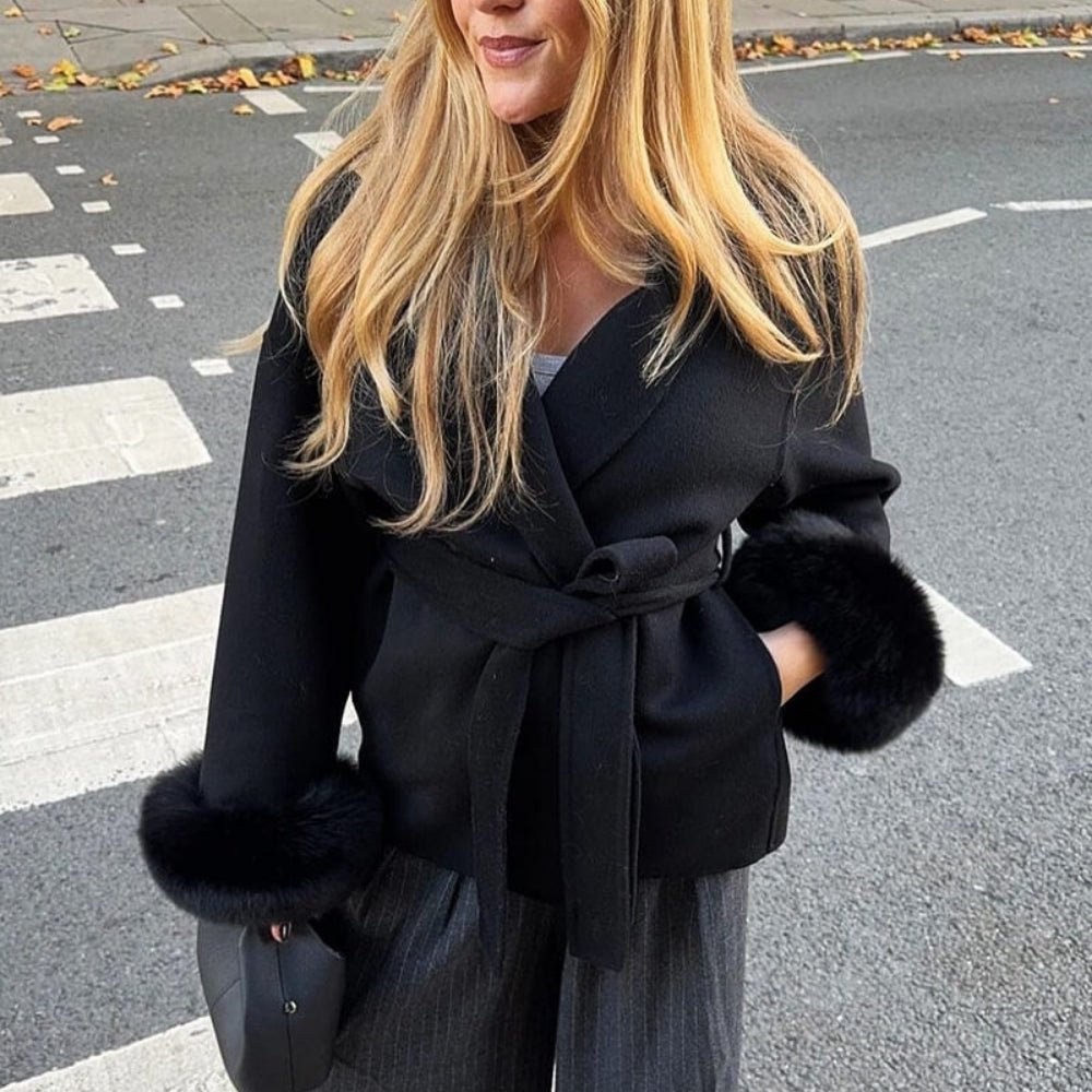 luxury winter outerwear", "designer belted coat", "women's evening coat", "statement sleeve coat", "cashmere blend jacket