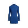 Front view of the Kouvr Fashion Agathe royal blue long sleeve ribbed dress on a white background, showing texture and shape.