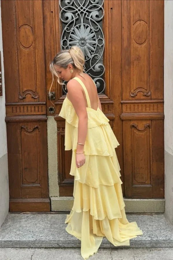 flowy," "romantic," "ethereal," "open back," "garden party attire," "resort wear," and "elegant