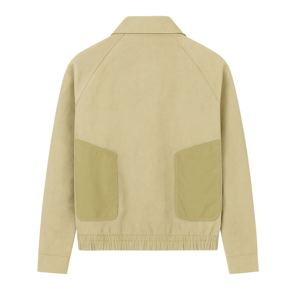 Khaki kouvr jacket with two patch pockets on a white background