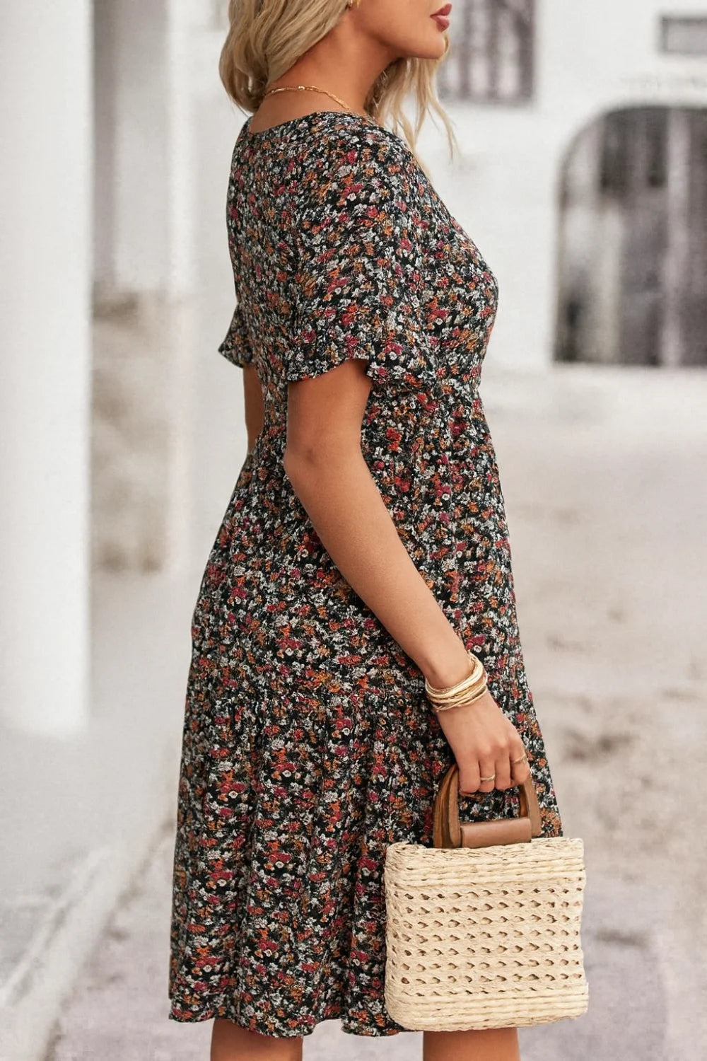 Boho dress, romantic dress, vacation outfit, brunch dress, cottagecore aesthetic, lightweight flowy dress, ditsy floral print
