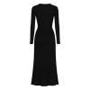 Kouvr Fashion Black Pleated Knit Long Sleeve Midi Dress