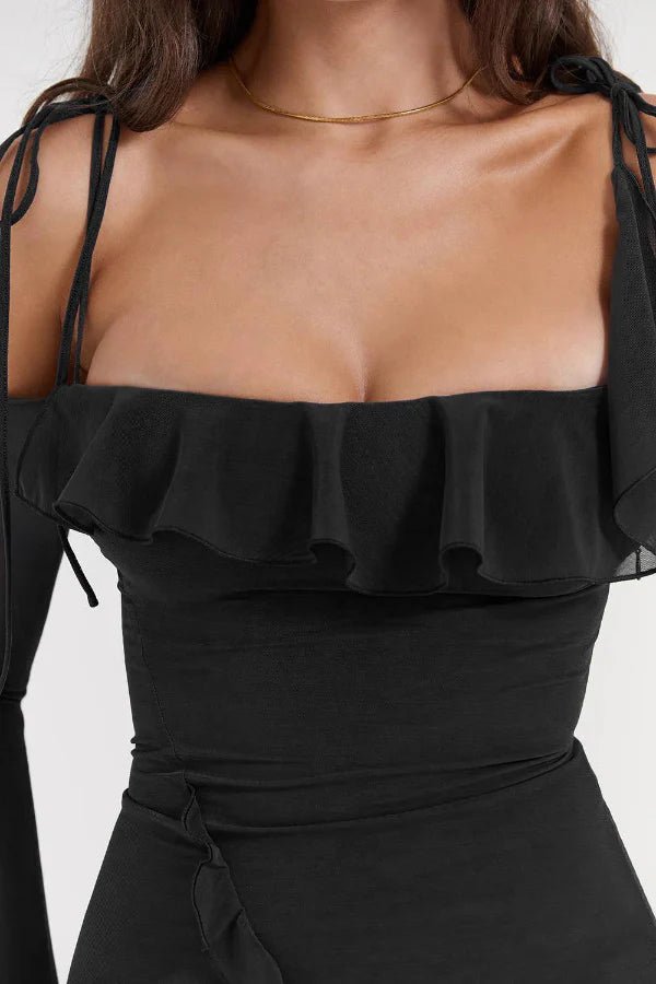 elegant evening wear," "sculpting fit," "asymmetrical gown