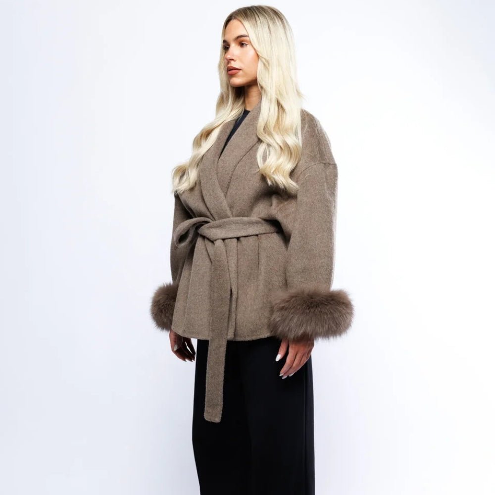 Quiet luxury outerwear, investment piece coat, kimono sleeve jacket, oversized belted jacket, designer winter coat, minimalist wool coat.