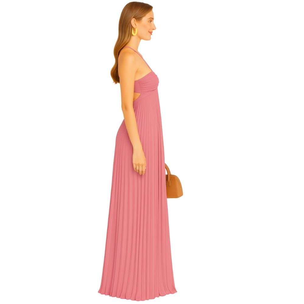 Kouvr Pleated Halter Maxi Dress Back View