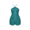 Product-only image of the Carey teal beaded dress from Kouvr Fashion, laid flat to show the intricate beading and halter straps.