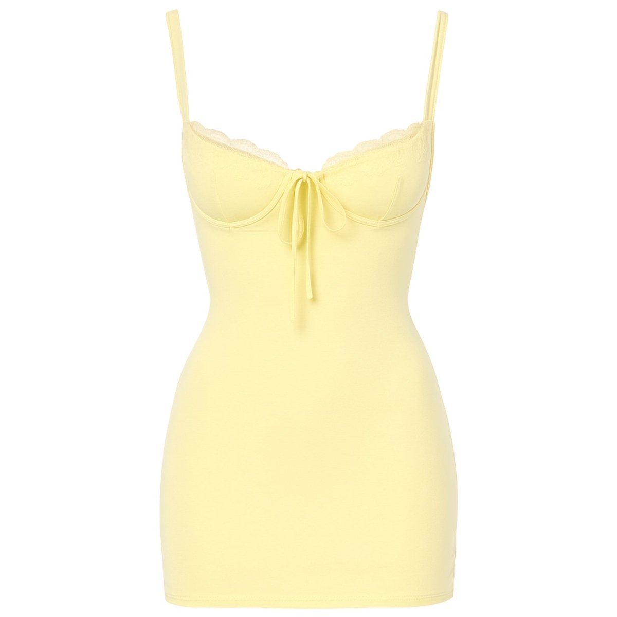 Light Yellow kouvr slip dress with thin straps on a white background