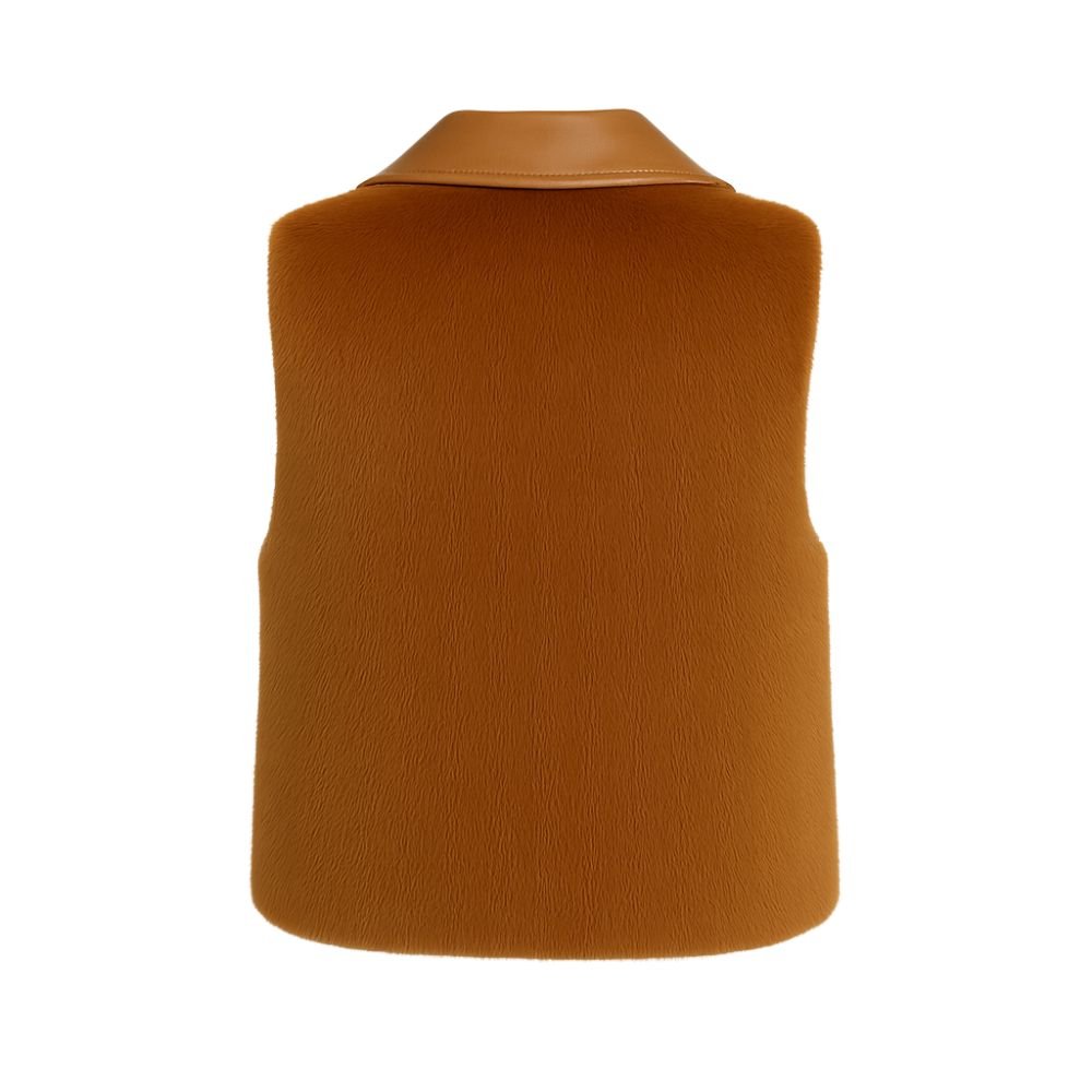 Kouvr Fashion women's pearl white sheared mink fur vest with a Nappa leather collar and front zip closure, shown from the front.