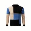 Front view of the Kouvr Fashion men's color block turtleneck sweater laid flat on a white background.