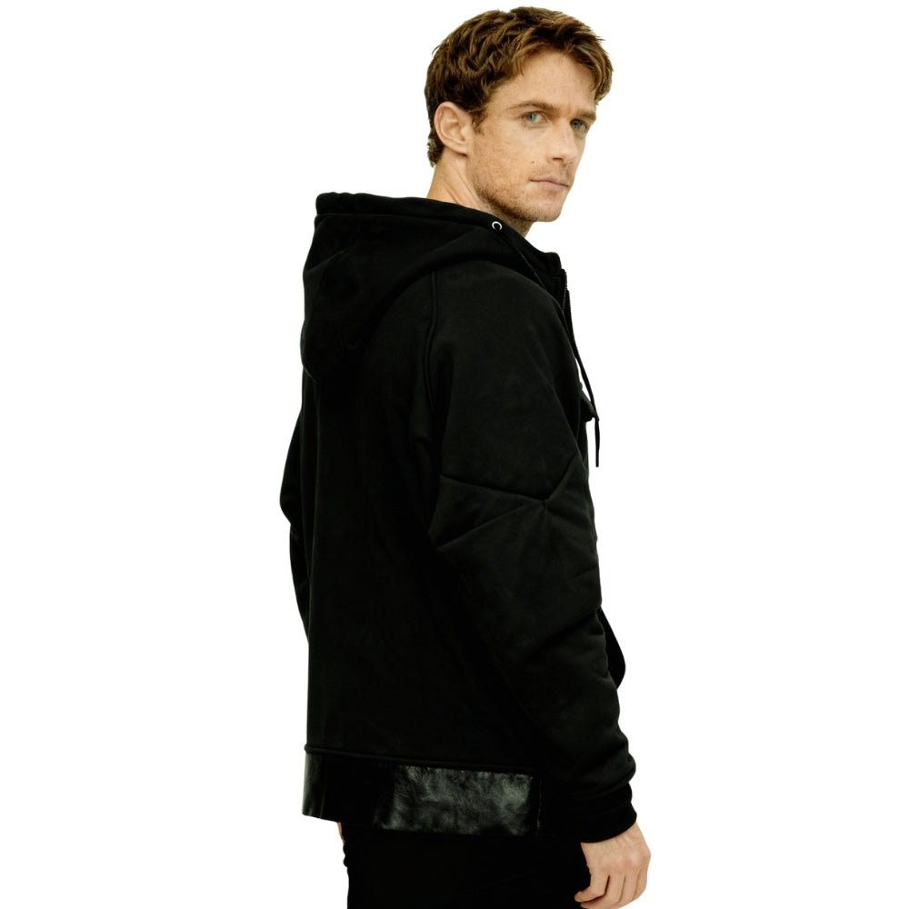 utility pockets," "technical fleece," "structured fit," "urban outerwear," "men's layering piece," and "modern pullover