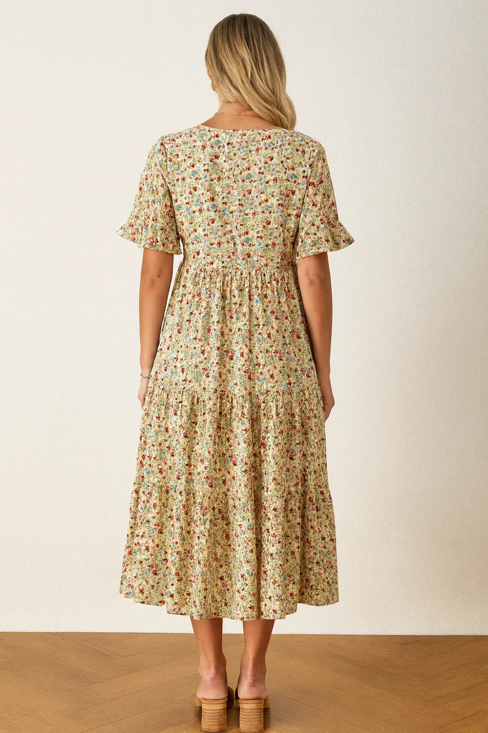 Flutter Sleeve Dress, A-Line Sundress, Empire Waist Dress, Lightweight Flowy Dress, Bohemian Floral Dress, Vacation Dress, Garden Party Dress, Romantic Midi Dress
