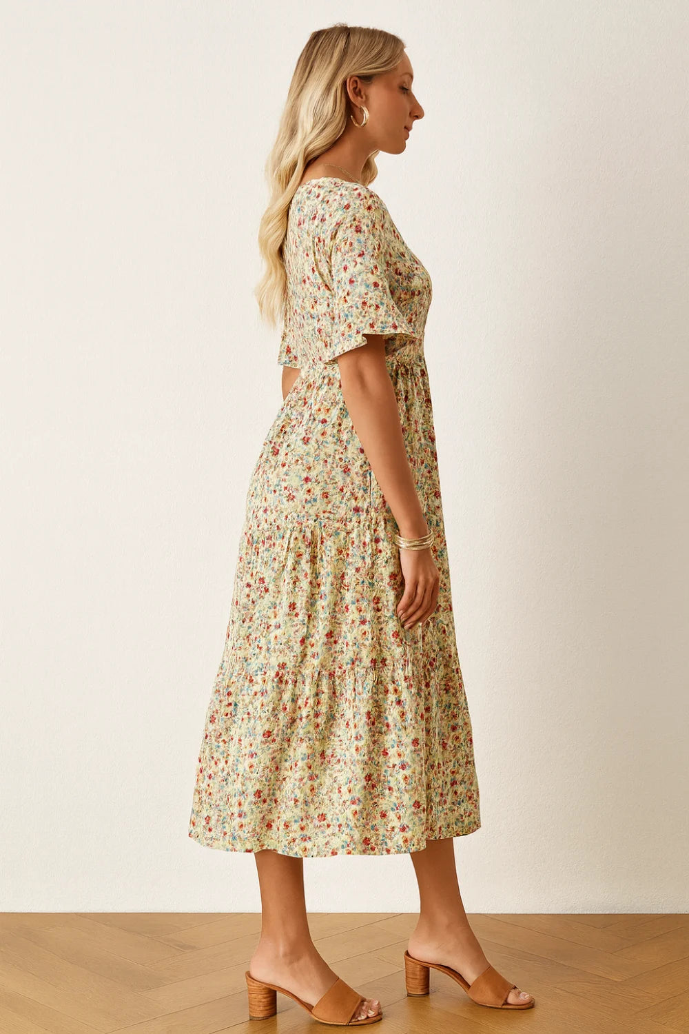 Flutter Sleeve Dress, A-Line Sundress, Empire Waist Dress, Lightweight Flowy Dress, Bohemian Floral Dress, Vacation Dress, Garden Party Dress, Romantic Midi Dress