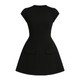Sculptural, architectural, fit and flare, cinched waist, ella Hepburn style, 60s mod dress, boat neck, cap sleeve, cocktail attire.