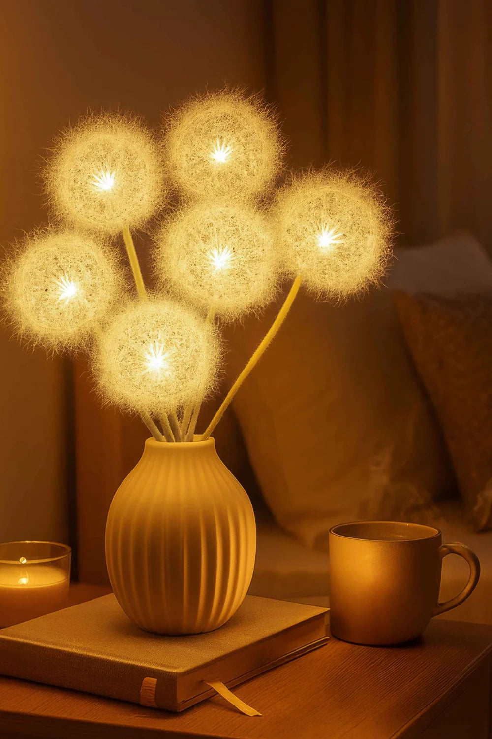 Ethereal lighting, whimsical home decor, fairy light lamp, botanical accent light, flower bouquet light, ambient mood light, cozy bedroom lamp, sculptural table light, unique nightstand lamp