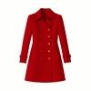 Red Kouvr coat with buttons on a plain background