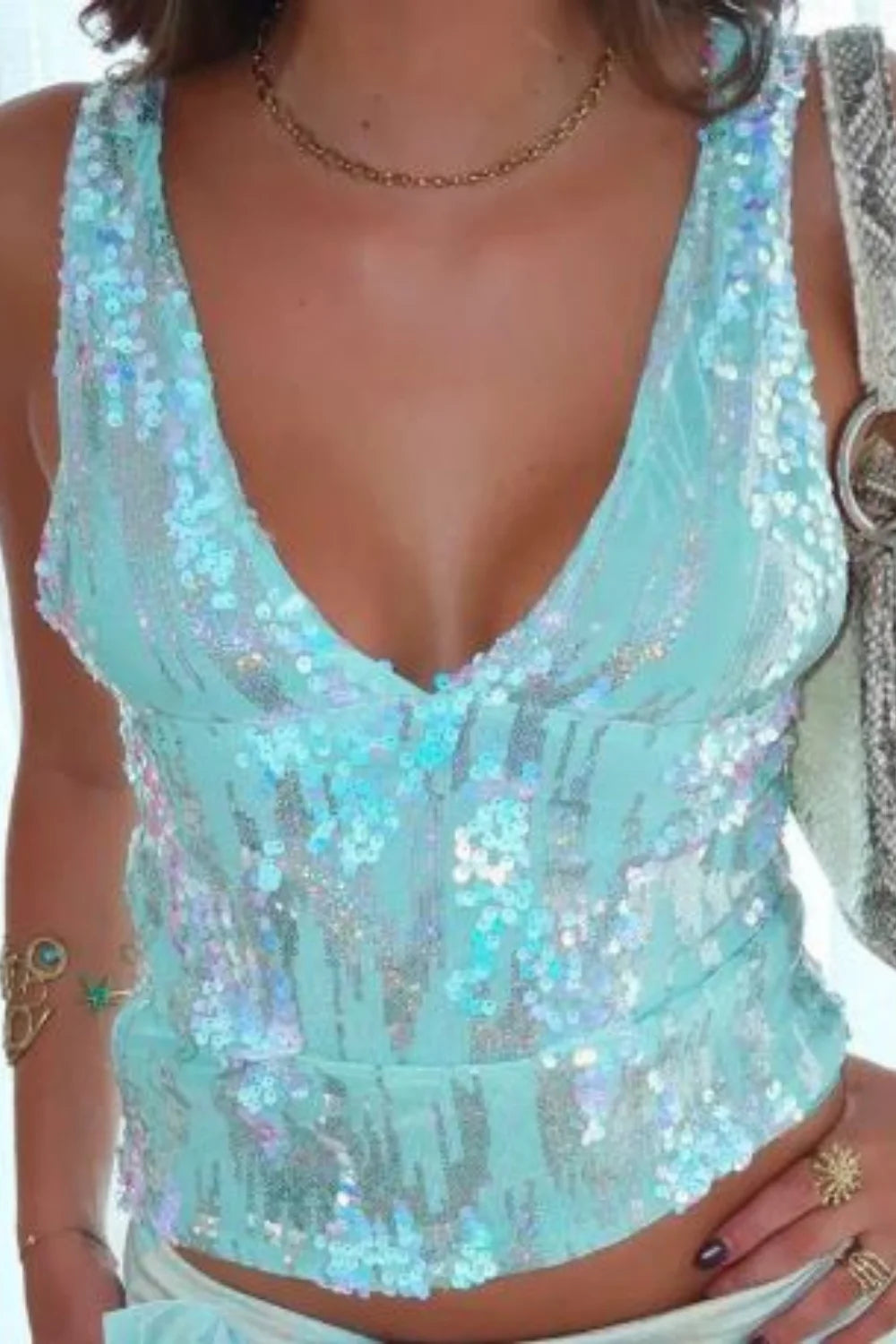 iridescent mermaid top, y2k party top, v-neck embellished tank, handcrafted beaded top, women's sparkle corset, festival outfit top, bachelorette party top, luxury statement piece