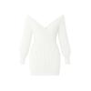 Product flat lay of the Kouvr Fashion Gwynth off-shoulder sweater dress in white, detailing the ribbed knit texture and surplice neckline.