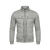 Product shot of the Kouvr men's heather grey military jacket with full-zip front and gunmetal hardware details.