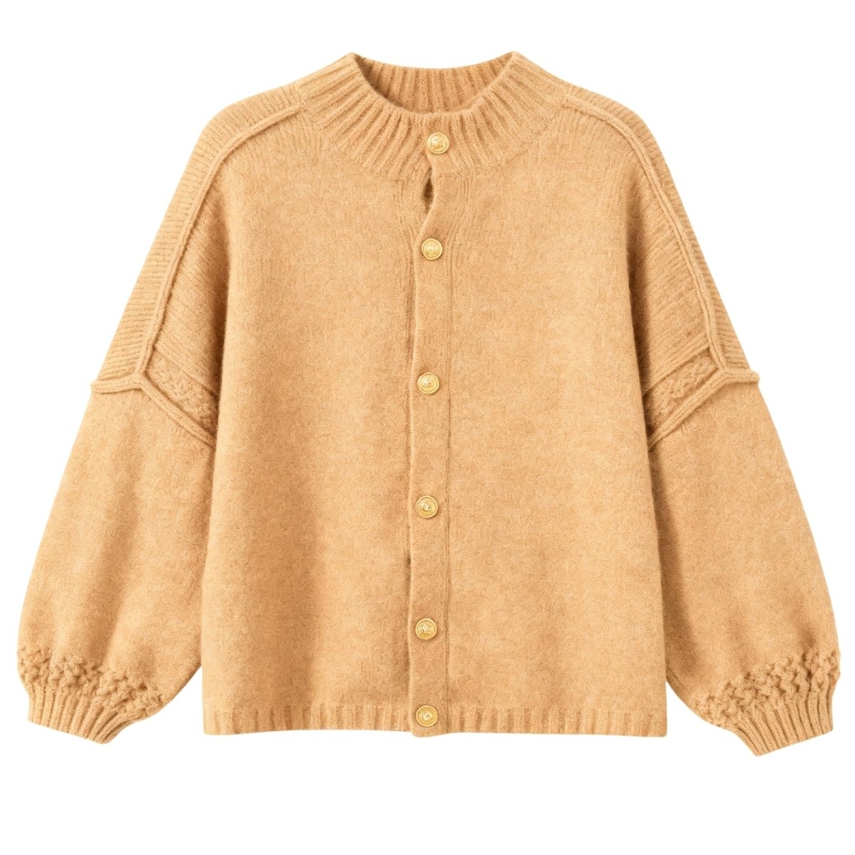 Khaki Kouvr sweater with buttons on a white background