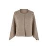 Flat product shot of the Laverne khaki wool-cashmere blend cape jacket with a round neckline and concealed closure.