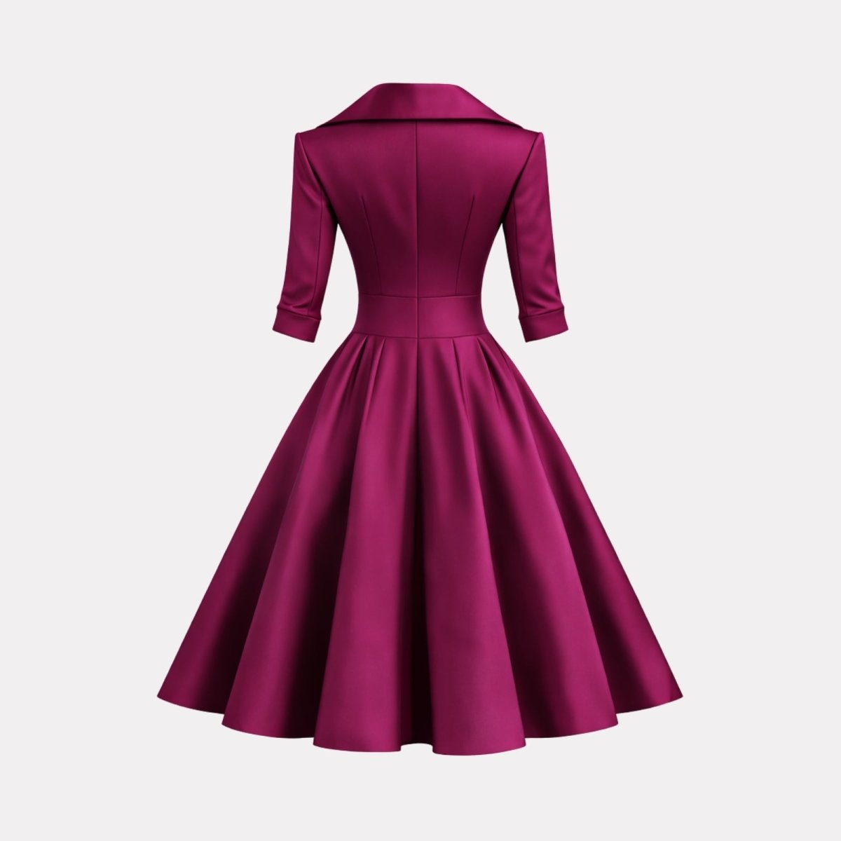 Product-only shot of the Kouvr Fashion magenta midi dress with a wrap-style bodice and shawl collar on a white background.