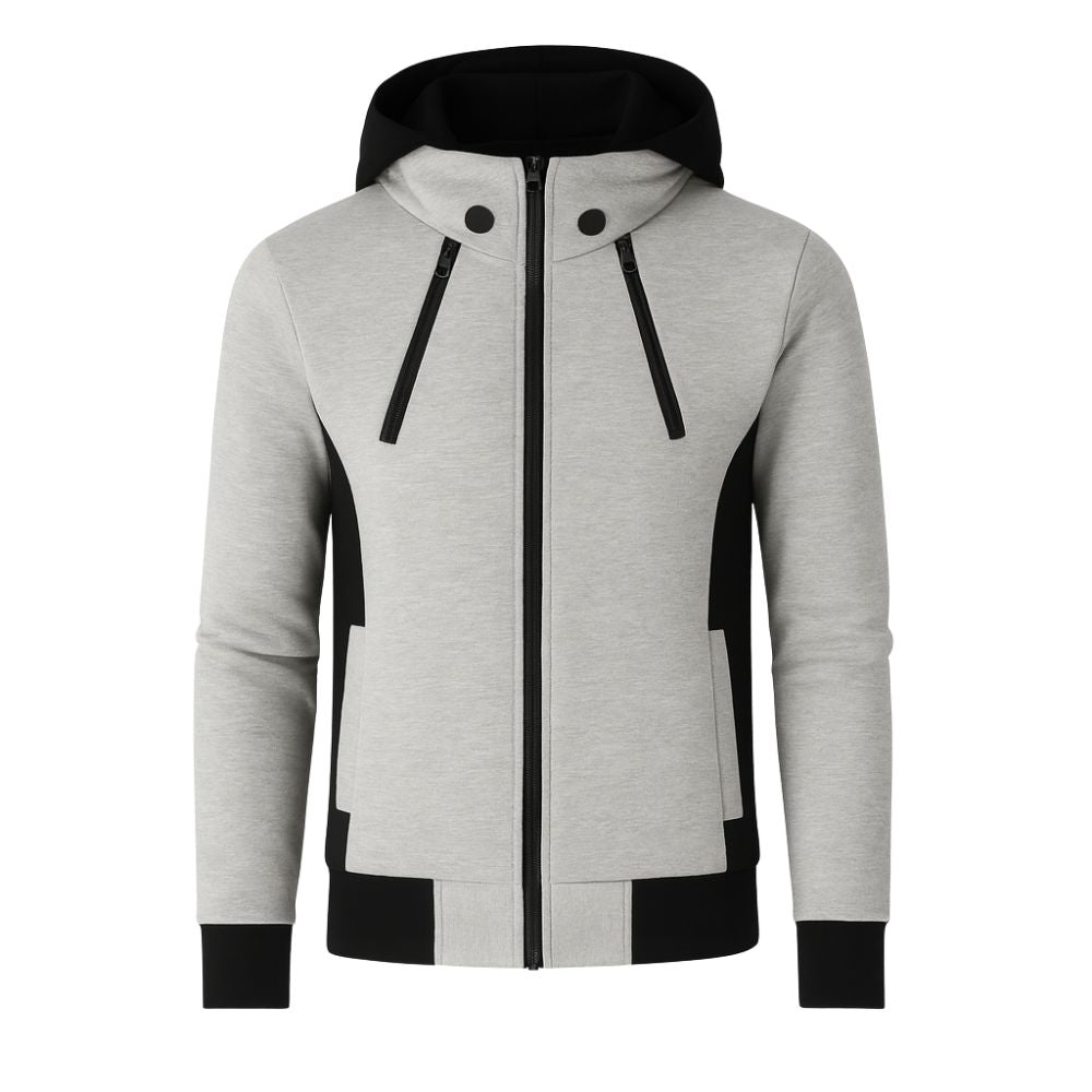 Kouvr Fashion Men's High Neck Techwear Hoodie in Beige - Front View