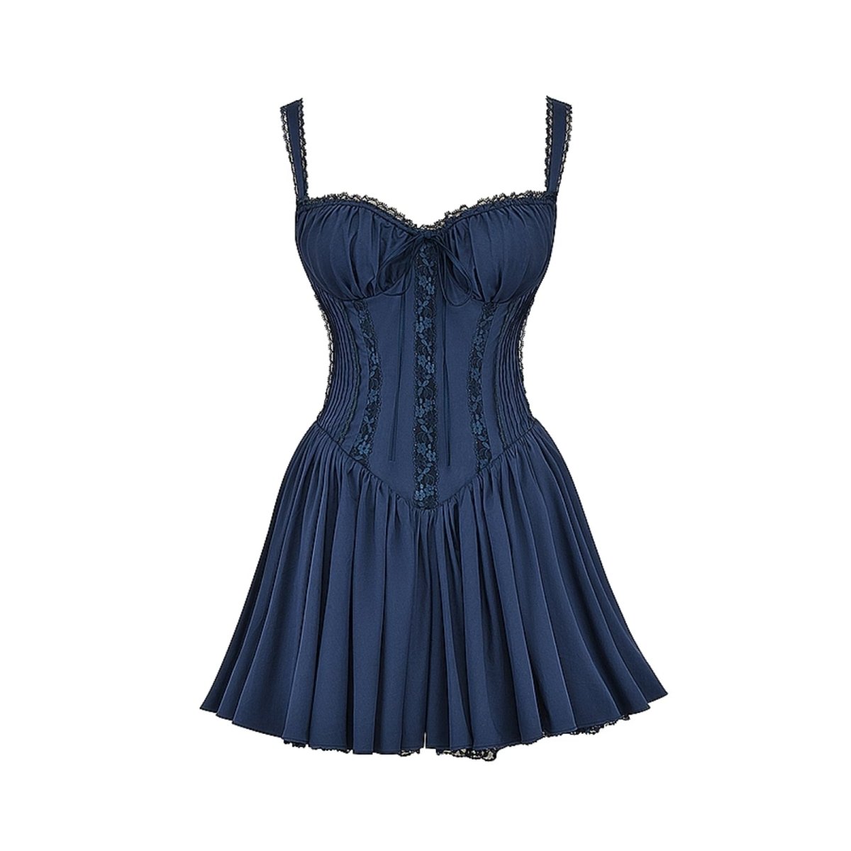 Navy kouvr corset dress on a white background
